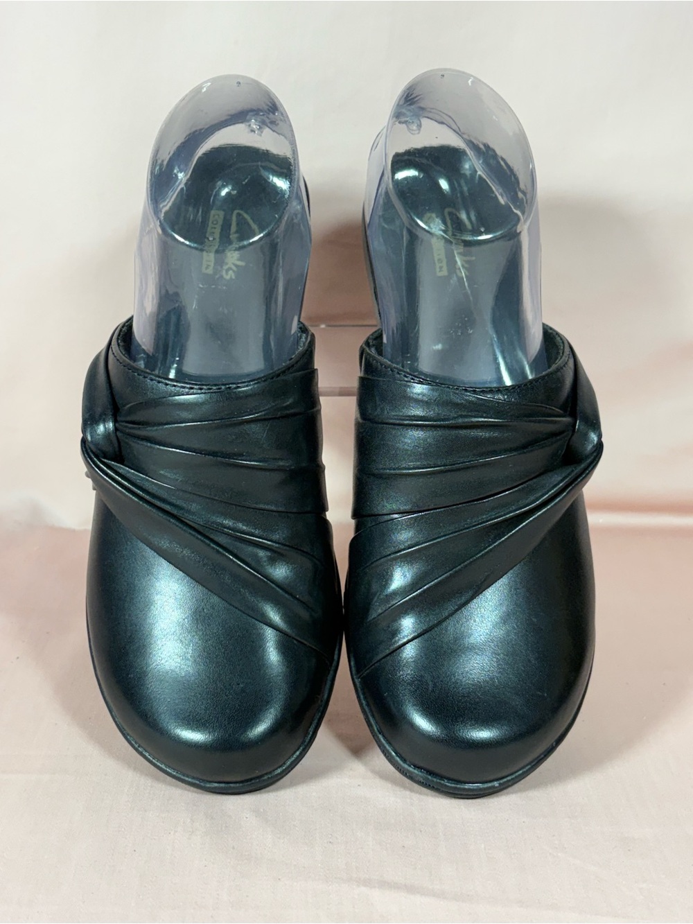 Clarks Collection Leisa Deina Black Leather Mule Slides Size 8M
